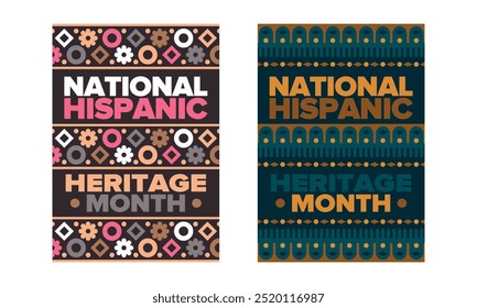 National Hispanic Heritage Month im September und Oktober. Lateinamerikaner und Lateinamerikaner Kultur. Feiern Sie jährlich in den Vereinigten Staaten. Poster, Karte, Banner und Hintergrund. Vektorgrafik