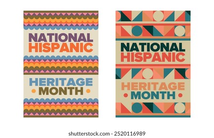 Mes Nacional de la Herencia Hispana en septiembre y octubre. Cultura hispana y latinoamericana. Celebrar anualmente en Estados Unidos. Póster, tarjeta, Anuncio y fondo. Ilustración vectorial