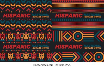 National Hispanic Heritage Month im September und Oktober. Lateinamerikaner und Lateinamerikaner Kultur. Feiern Sie jährlich in den Vereinigten Staaten. Poster, Karte, Banner und Hintergrund. Vektorgrafik