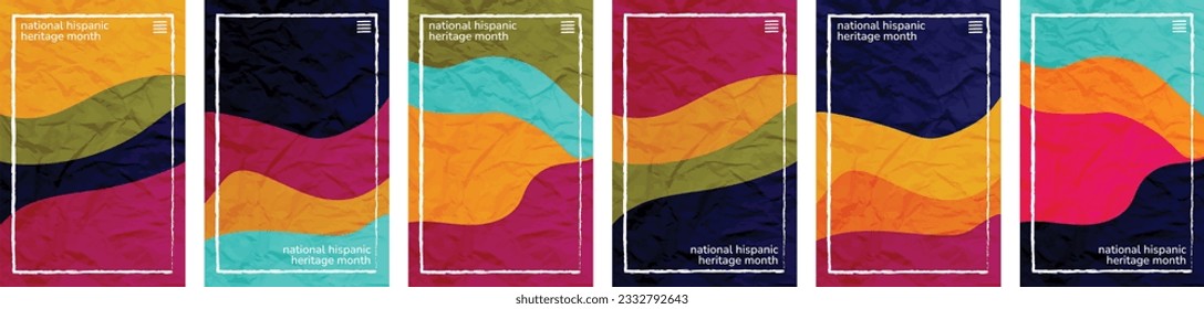 National Hispanic Heritage Month theme color tone, hue crush paper vertical background template. September 15 to October 15. 6 Set collection User interface backdrop texture. Online app visual concept