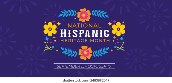 In: National Hispanic Heritage Month with Tropical Flowers. Vektorgrafik Flyer Banner