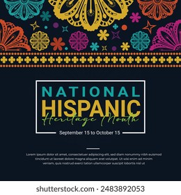 National hispanic heritage month with tropical flowers. Vector flyer banner