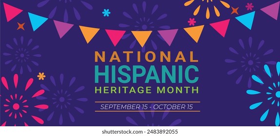 National hispanic heritage month with tropical flowers. Vector flyer banner