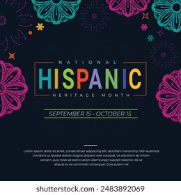 National hispanic heritage month with tropical flowers. Vector flyer banner