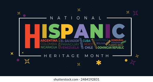 National hispanic heritage month with tropical flowers. Vector flyer banner