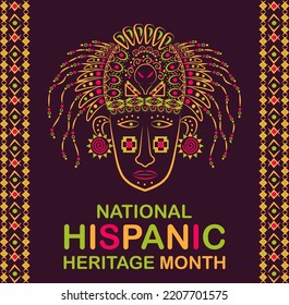 National Hispanic Heritage Month vector for card, banner, poster and background. Mayan Indian in national headdress. Aztecs, Incas. Latino American poncho ornament illustration embroidery. 