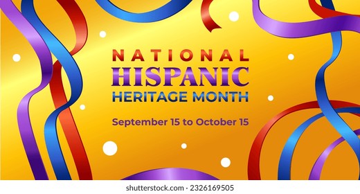 National hispanic heritage month. Vector web banner, poster, card for social media, networks. Greeting with national Hispanic heritage month text, ribbons pattern on golden background