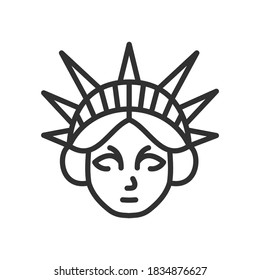 National Historic Landmark in United States. Head of the statue of liberty, linear icon. Editable stroke