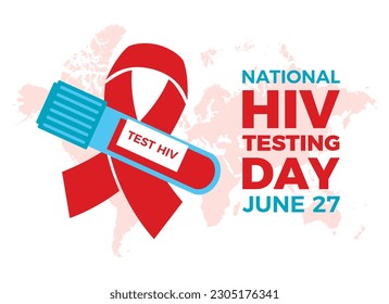 National HIV Testing Day vector illustration. Red hiv aids awareness ribbon and test tube with blood icon vector. June 27. Important day