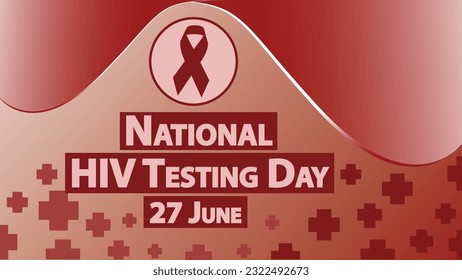 National HIV Testing Day vector banner design with smooth red gradient background, medical cross icon pattern, red ribbon icon and typography. HIV Testing Day modern minimal simple poster illustration