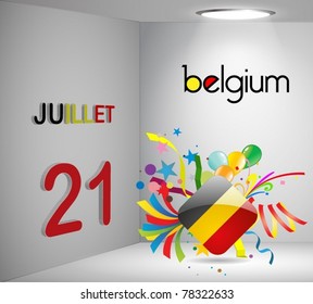 National Holiday 3D Calendar Belgium Vector