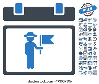 National Holiday Calendar Page pictograph with bonus calendar and time management pictogram. Vector illustration style is flat iconic bicolor symbols, smooth blue colors, white background.