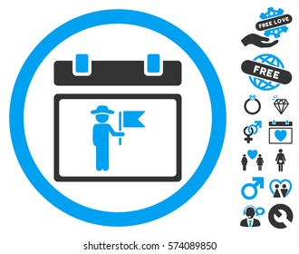 National Holiday Day icon with bonus dating clip art. Vector illustration style is flat rounded iconic blue and gray symbols on white background.