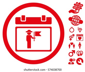National Holiday Day pictograph with bonus romantic graphic icons. Vector illustration style is flat rounded iconic red symbols on white background.
