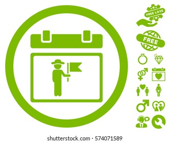 National Holiday Day pictograph with bonus love pictograph collection. Vector illustration style is flat rounded iconic eco green symbols on white background.