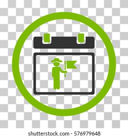 National Holiday Day rounded icon. Vector bicolor illustration style is a flat iconic symbol inside a circle, eco green and gray colors, transparent background.