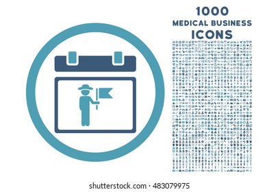 National Holiday Day rounded vector bicolor icon with 1000 medical business icons. Set style is flat pictograms, cyan and blue colors, white background.