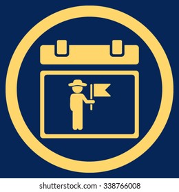 National Holiday Day vector icon. Style is flat rounded symbol, yellow color, rounded angles, blue background.