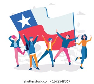 National Holiday Fiestas Patrias with happy people, Independence Day of Chile. Chilean flags, Vector illustration for web banner, infographics, mobile