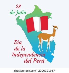 National Holidays. 28 of July Day of Independence for Peru (inscription in spanish). Vector illustration