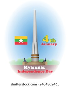 National Holidays. 4th january Myanmar Independence Day poster. Independence Monument