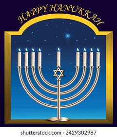 National Holidays. Happy Hanukkah greeting card. Vector illustration