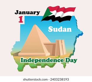 National Holidays. Nubian pyramid. January 1 Sudan Independence Day poster