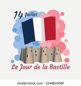 National Holidays.14 July Bastille Day poster (inscription in French). Vector illustration