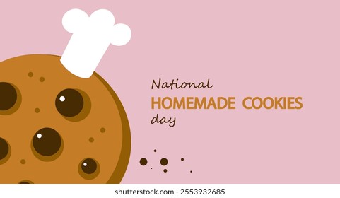 National homemade cookie day.  Hand drawn cartoon flat vector illustration. Banner, poster, greeting card, menu. Tea party, afternoon snak,cafe themed concept background.