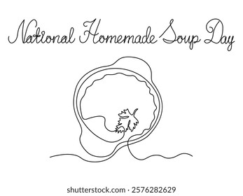 National Homemade Soup Day. Abstract tomato soup in a tureen. continuous single line art drawing sketch, logo