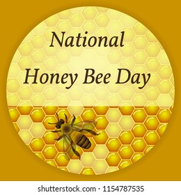 National Honey Bee Day in USA. Concept ecological event. 18 August. Background of honeycomb with honey, bee