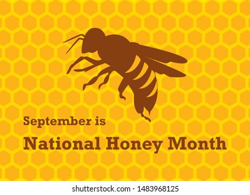 National Honey Month vector. Bee silhouette vector illustration. September is Honey Month. Bee on a yellow background.  