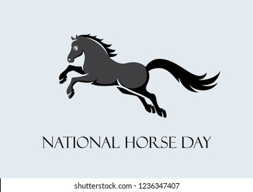 National Horse Day vector. Black horse on a gray background. Jumping horse vector illustration. Horse icon. Important day