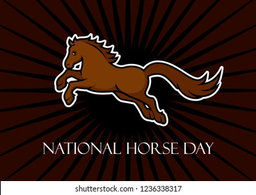 National Horse Day vector. Brown horse on a brown background. Jumping horse vector illustration. Horse icon. Important day