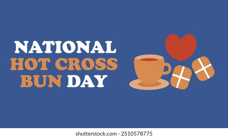 National Hot Cross Bun Day vector banner design with geometric shapes and vibrant colors on a horizontal background.