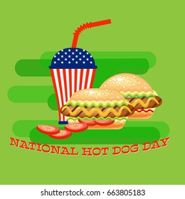 National hot dog day.  Background for hot dog day. Vector poster for fast food's design.