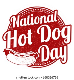 National hot dog day grunge rubber stamp on white background, vector illustration