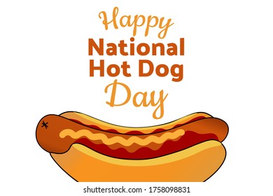 National Hot Dog Day. Holiday concept. Template for background, banner, card, poster with text inscription. Vector EPS10 illustration
