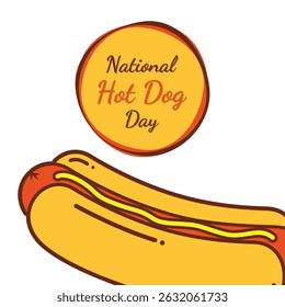 National Hot Dog Day letter design with hot dog cartoon vector illustration
