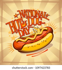 National hot dog day vector poster design, vintage style