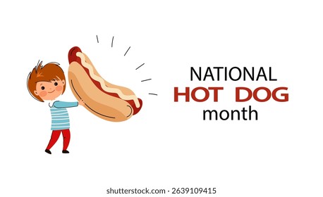 National Hot Dog Monthgreeting card.  poster modern flat vector illustration