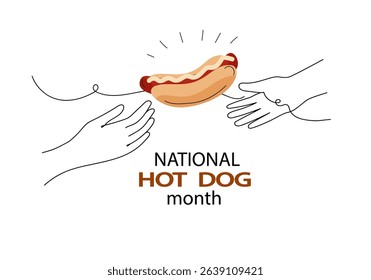 National Hot Dog Monthgreeting card.  poster modern flat vector illustration