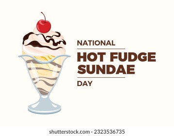 Ilustración vectorial del Día Nacional del Fuego Caliente. Sundae de helado de vainilla con crema batida, chocolate y cereza en el vector superior. 25 de julio. Día importante