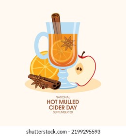 Vector del Día Nacional de la sidra caliente. Bebida caliente con manzana, naranja, canela, anís estrellado y vector de vida de clove. 30 de septiembre. Día importante