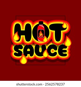 National Hot Sauce Day to celebrate on January 22nd. Bold text and a bottle of very hot chili sauce with flames on dark maroon background. Food event banner.