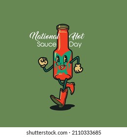National Hot Sauce Day Illustration. Bottle Of Hot Sauce With Chili Pepper Icon Isolated On A White Background. Hot Sauce Day Poster, January 22. Important Day