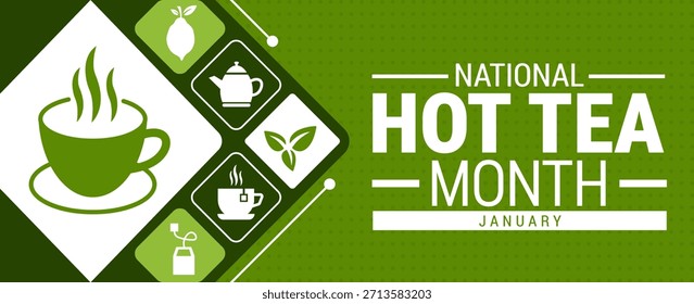 Cada año durante enero se observa la Plantilla nacional de fondo, Anuncio, tarjeta o diseño de carteles del mes del té caliente, para crear conciencia sobre la misión. Ilustración vectorial.