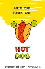 National hotdog day. Freehand drawn image hot dog. Sketch vector illustration