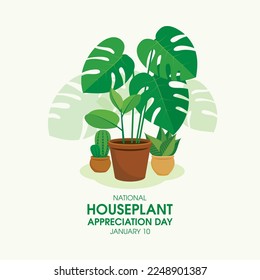 National Houseplant Appreciation Day vector. Green indoor flowers in a pot vector illustration. January 10 every year. Important day