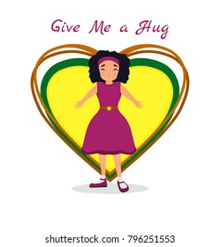 National Hug Day background with girl and sign - Give me a hug